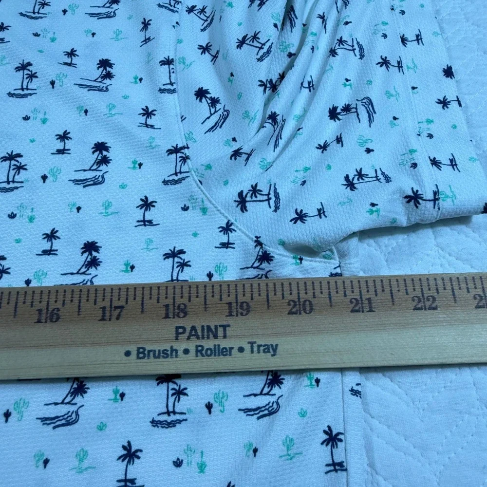 Mizzen Main Palm Tree Cactus Print‎ Polo Shirt Mens Medium Trim Golf Casual
